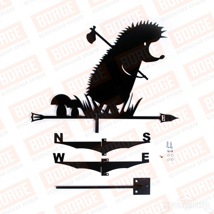 Флюгер BORGE Ежик в тумане, 700х500мм, чёрный (RAL 9005 matt)