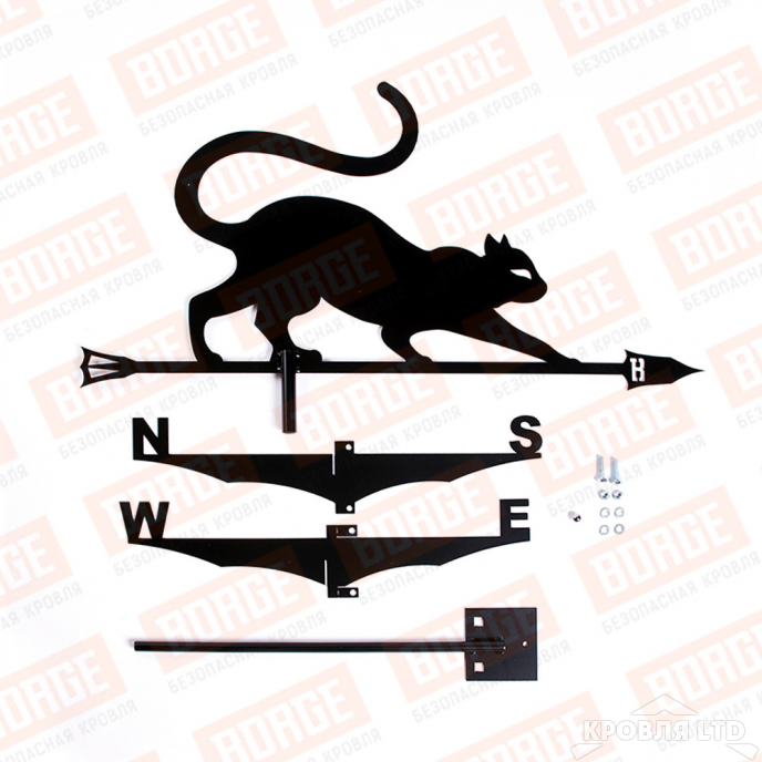Флюгер BORGE Кошка, 700х350мм, чёрный (RAL 9005 matt)