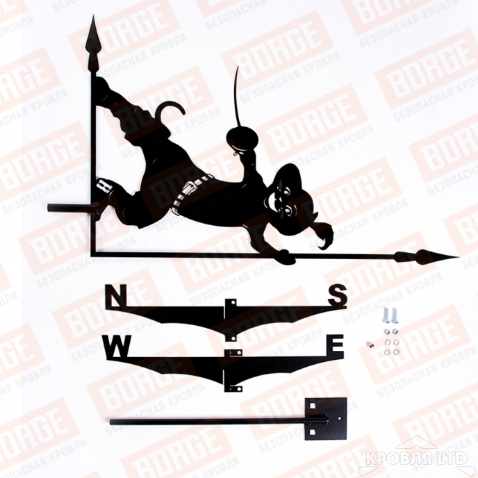 Флюгер BORGE Кот в сапогах, 475х715мм, чёрный (RAL 9005 matt)